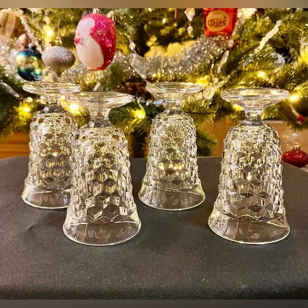 Fostoria American Clear Crystal Cubist Footed Juice Glasses Set of 4 MCM Vintage